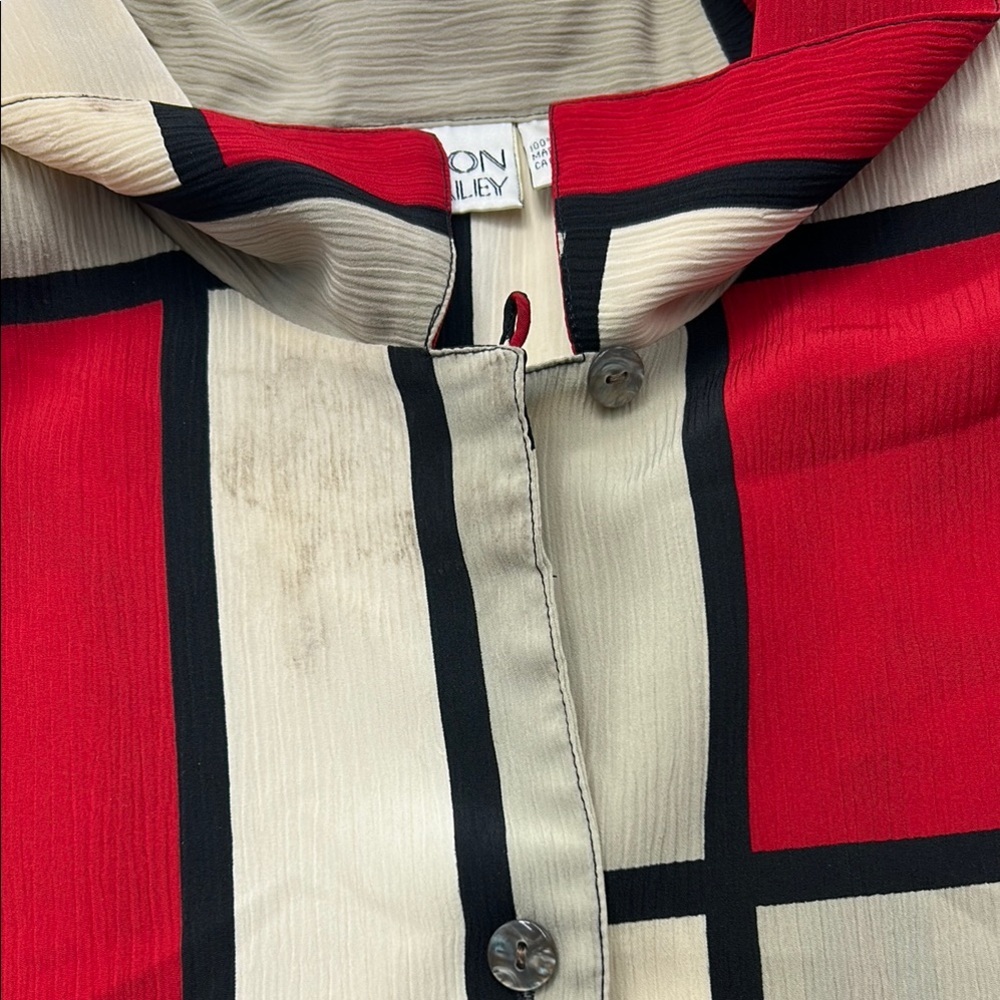 Allison Daley Vintage Button Down Shirt 16 Collared Abstract Ribbed Short Sleeve - Picture 16 of 16